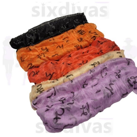 BLACK Grey Lightweight All Season Chinese Characters Crinkle Scarf - Picture 6 of 7
